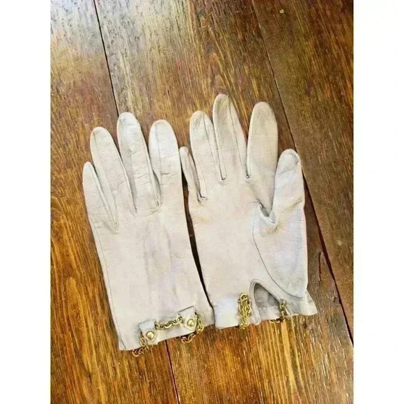 Gray leather Grandoe Glove womens driving gloves size 6 1/2 metal greige short‎ - Picture 3 of 6